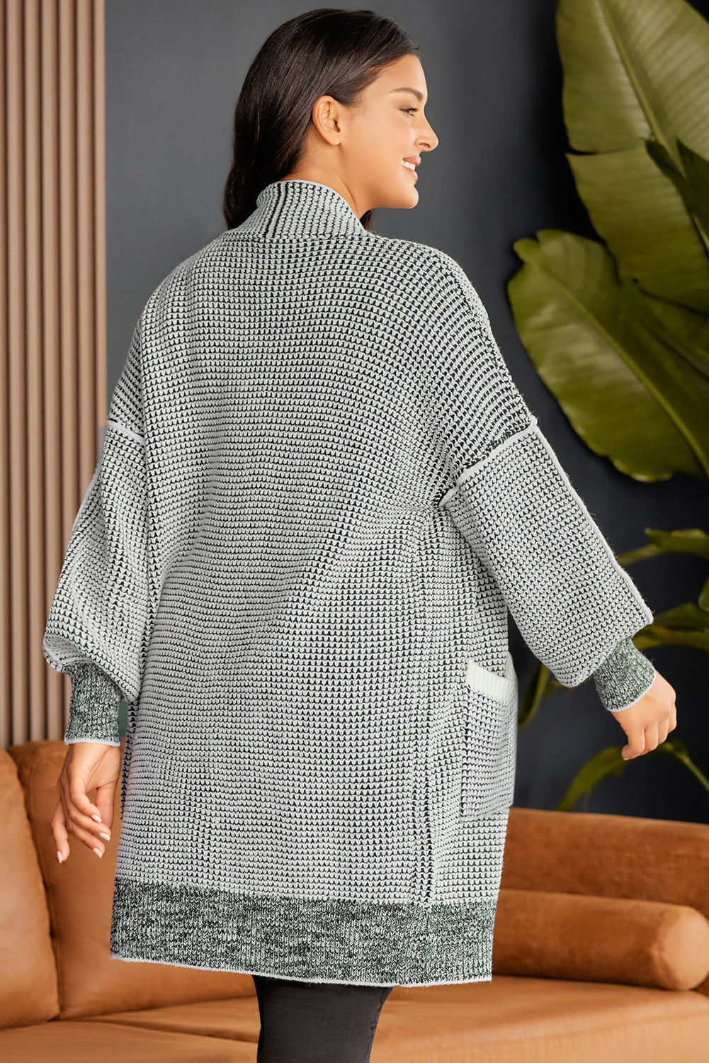 Textured knit cocoon cardigan in Cloudy Blue with pockets and a relaxed fit.