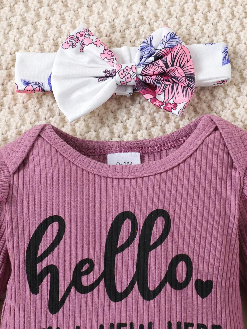 Children's Ribbed Bodysuit And Pants Set in Purple, side view