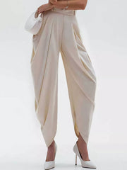 High-waisted Pleated Drape Pants in Black, front view