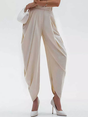 High-waisted Pleated Drape Pants in Black, front view