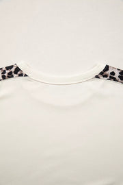 Leopard Patchwork Uneven Hem Short Sleeve Top, back view