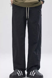 Black sweatpants with drawstring and side stripes, men's casual athletic pants