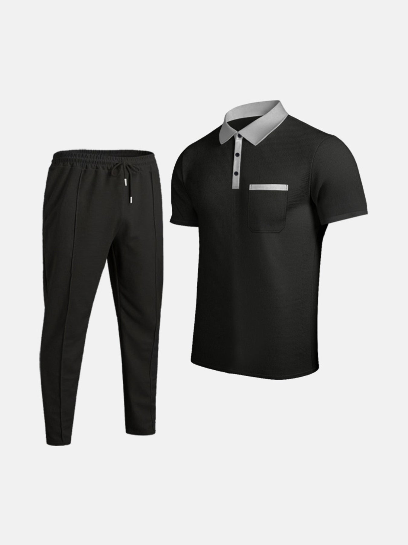 Men's Short Sleeve Polo And Pants Set Plus Size in Blue, fit detail