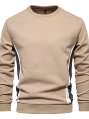 Crew neck sweatshirt in taupe with black and white side panel details.