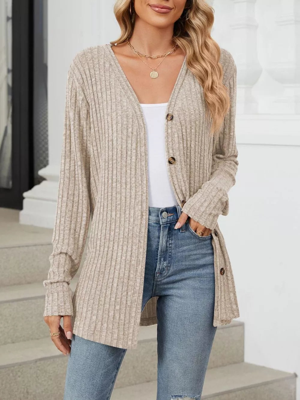 Apricot cardigan with thin and long sleeve