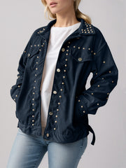 Black corduroy studded overshirt with relaxed fit and collar