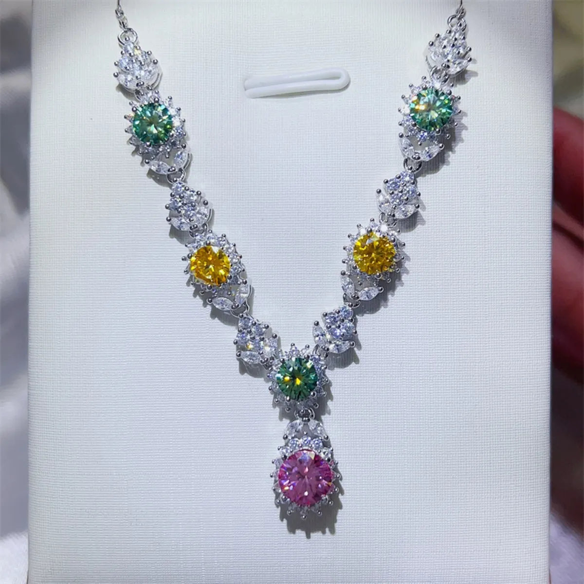 Chromatic Cluster Pendant Necklace with multicolor gemstones and clear accents.