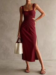 Ruched Cut-out Midi Dress in Khaki, product detail