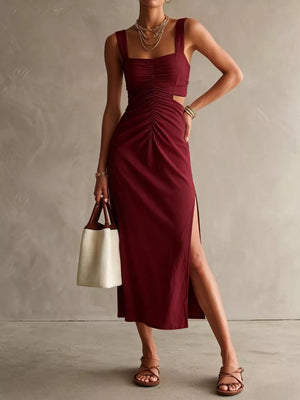 Ruched Cut-out Midi Dress in Khaki, product detail