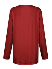 Relaxed fit long sleeve tunic in deep red with patch pockets.