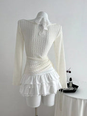 Bow Lace Detail V-neck T-shirt, side view