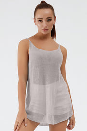 Ribbed knit cami, scoop-back, gray, acrylic