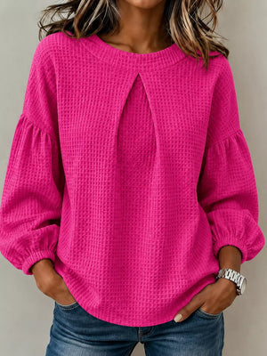 Waffle Knit Round Neck Top in Burgundy, view 12