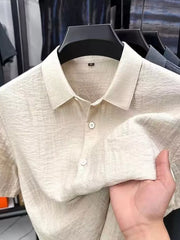 Men's Plus Size Lightweight Textured Shirt in Khaki, close-up detail