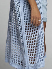 Light Blue open-knit duster cardigan with a breathable acrylic blend and a relaxed fit.