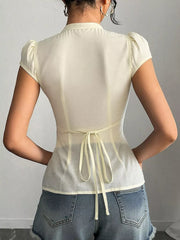 Cream v-neck cap sleeve maternity overshirt with tie back detail