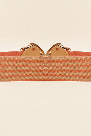 Caramel elastic belt with sculpted butterfly buckle detail