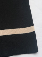 Black knit set with contrast tan stripe detail