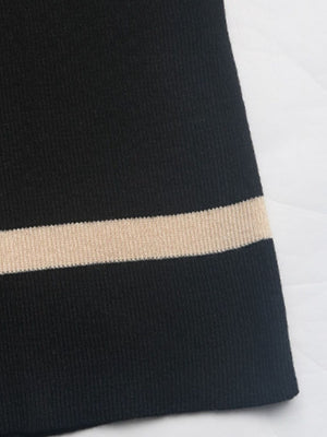 Black knit set with contrast tan stripe detail