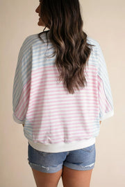 Casual Stripe Oversize Dolman Sleeve T Shirt in Blush Pink, side view