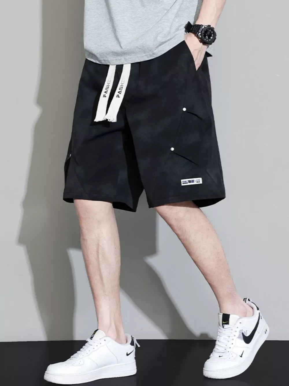 Men's Plus Size Casual Drawstring Cargo Shorts, front view