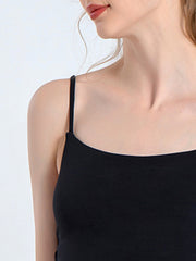 Black cami tank top with thin straps and square neckline
