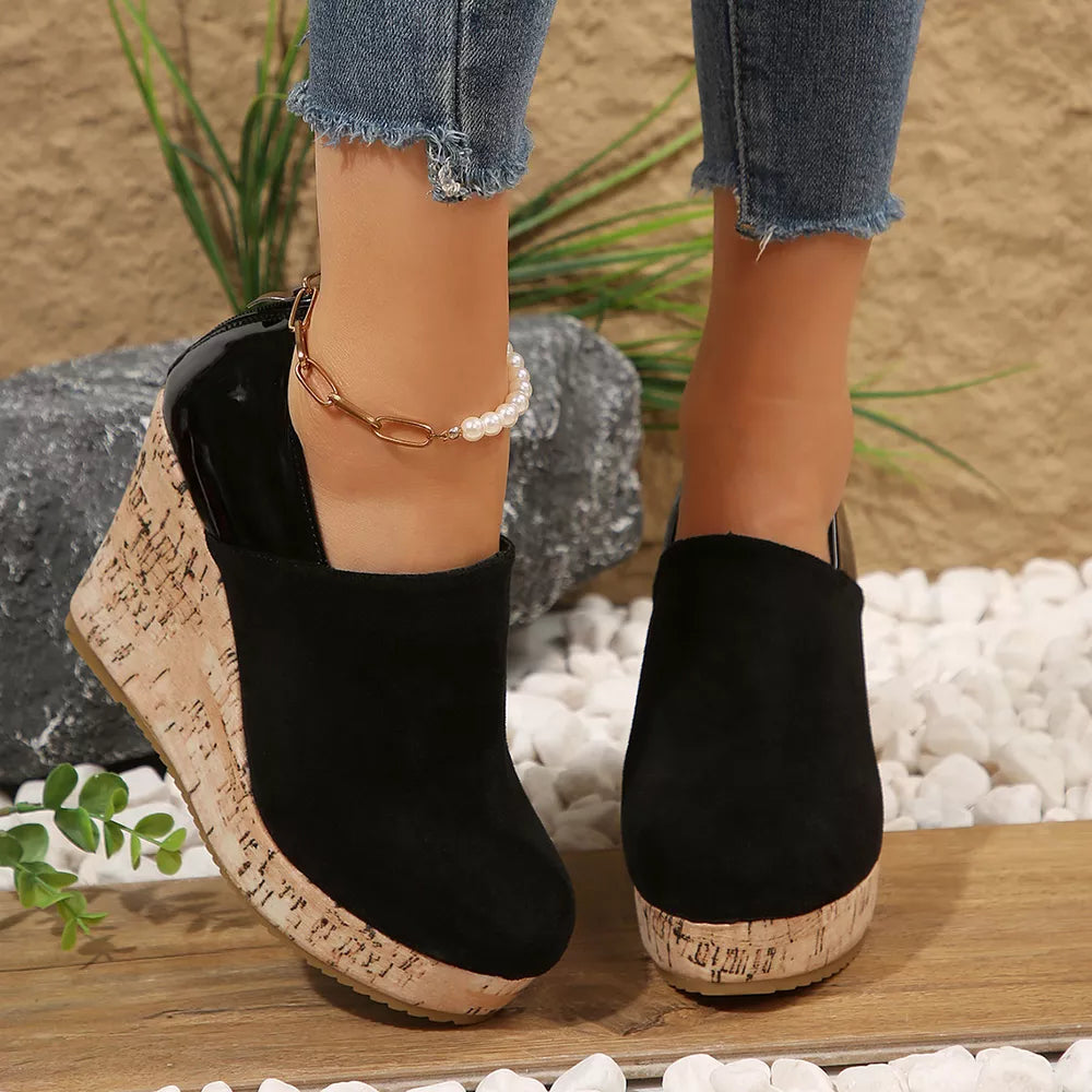 Round Toe Slip-ons in Blue, close-up detail
