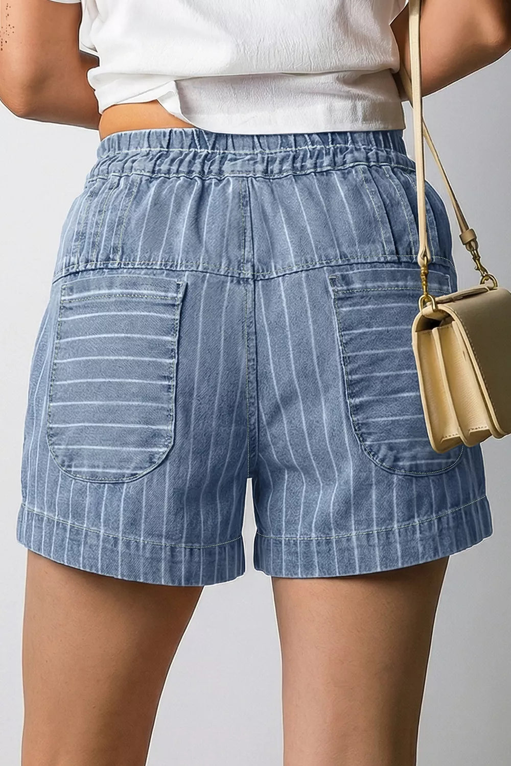 Striped High-waisted Denim Shorts, side view
