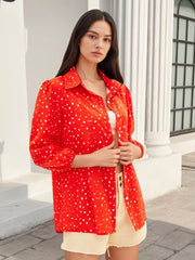 Polka Dot Puff Sleeve Shirt in Yellow, fabric detail
