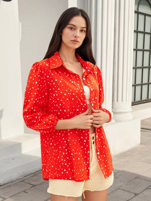 Polka Dot Puff Sleeve Shirt in Yellow, fabric detail