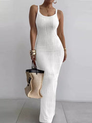Textured Knit Bodycon Maxi Dress in Green, side view