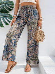Paisley palazzo trousers in multicolor with drawstring waist and wide leg