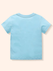 Toddler crew neck t-shirt in pastel blue with short sleeves.