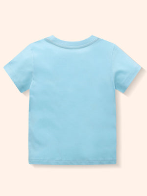 Toddler crew neck t-shirt in pastel blue with short sleeves.