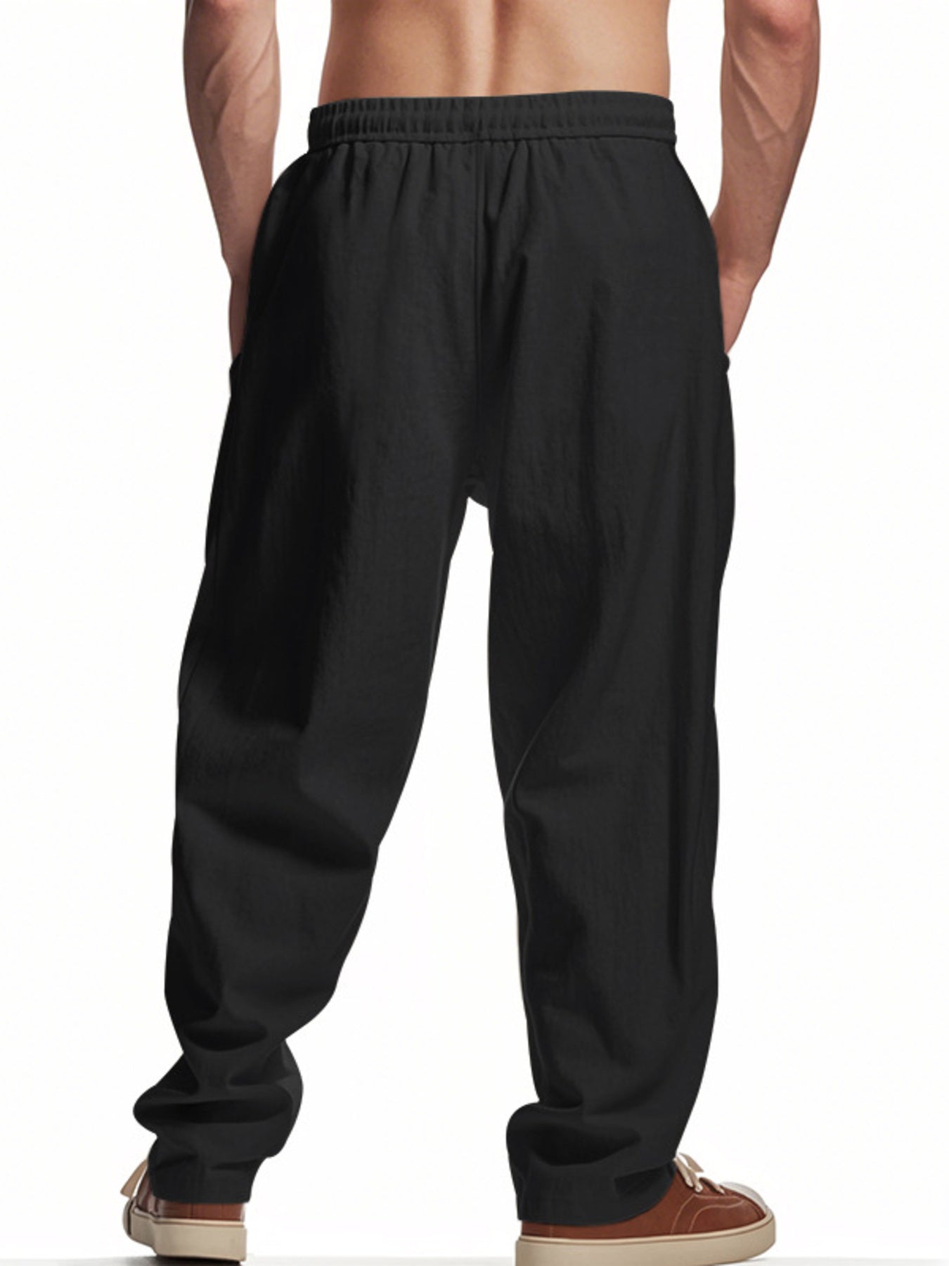 Black drawstring sweatpants with pockets, men's casual activewear.