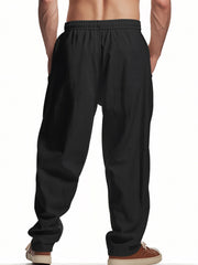 Black drawstring sweatpants with pockets, men's casual activewear.