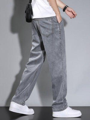 Men's Loose Fit Washed Jeans in Dark Gray, close-up detail
