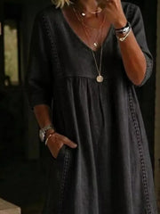 Full Size V-neck 3/4 Sleeve Midi Dress Plus Size, fabric detail