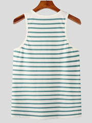Breton stripe tank top in Air Force Blue with harness detail.