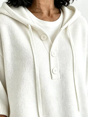 Striped Hooded Sweater With Button Detail