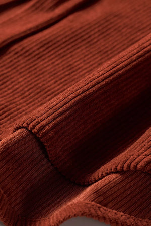 Long Sleeve Button Down Corduroy Midi Dress in Rust, editorial view