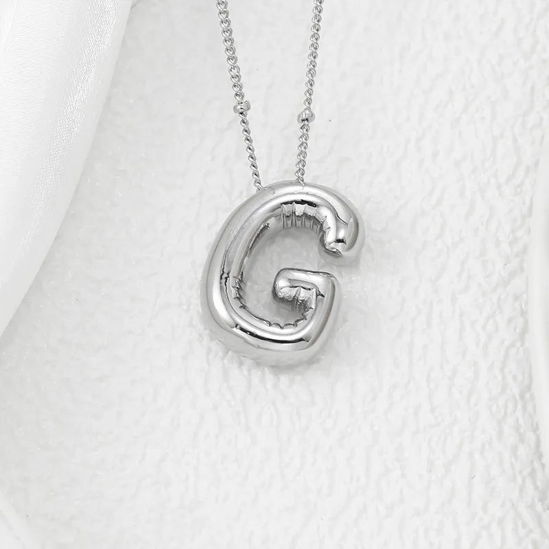 Sculpted initial pendant necklace with beaded chain, Style G