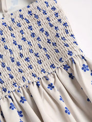 Spaghetti strap midi dress in Royal Blue with smocked bodice and floral print
