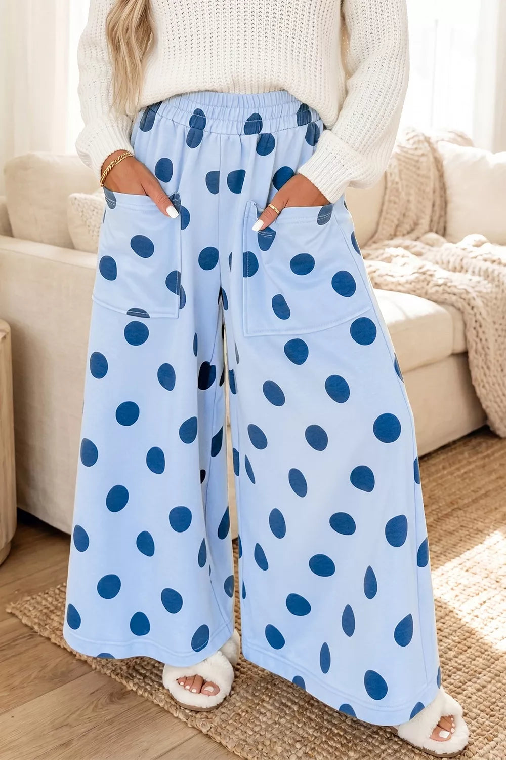 Polka Dot Wide Leg Casual Pants, model styling view
