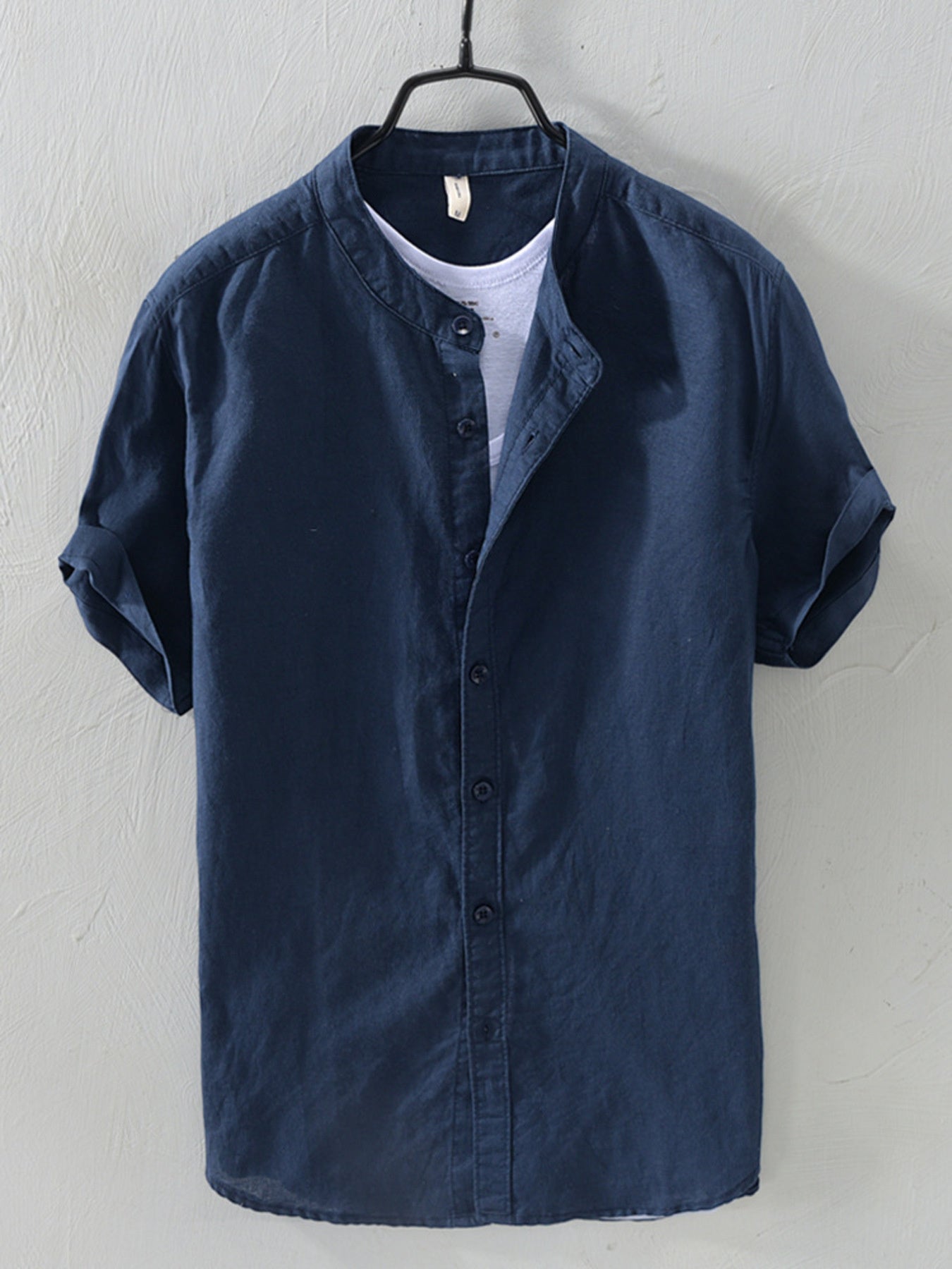Casual Band Collar Short Sleeve Shirt