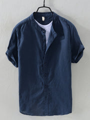Casual Band Collar Short Sleeve Shirt