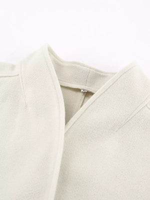 Elegant Stand Collar Open Front Outerwear in White, view 14