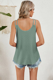 Light Green cami with double straps and allover perforated detail.