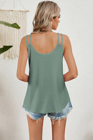 Light Green cami with double straps and allover perforated detail.