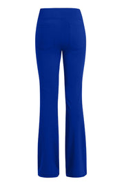 Royal blue flare-leg performance trousers with back pockets.